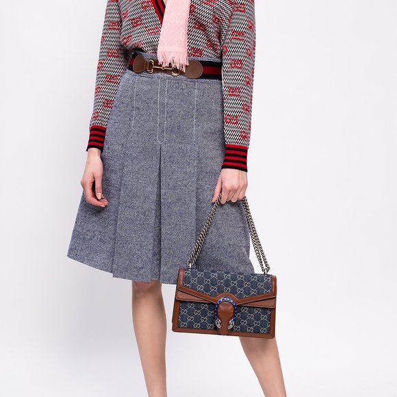 Gucci Ivory, Blue, and Red Wool Cardigan with GG Pattern NEW WITH TAGS - Picture 2 of 9